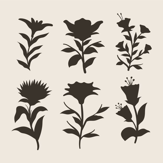 Colección de siluetas de flores planas