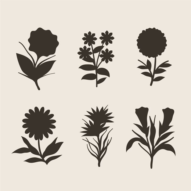 Colección de siluetas de flores planas