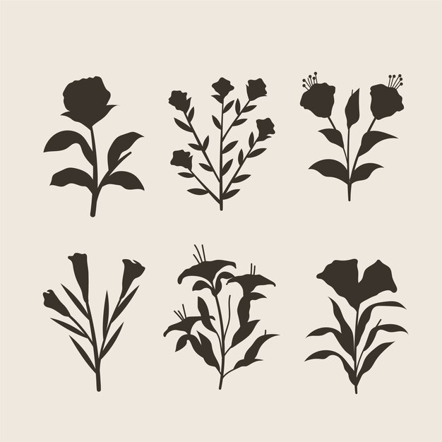 Colección de siluetas de flores planas