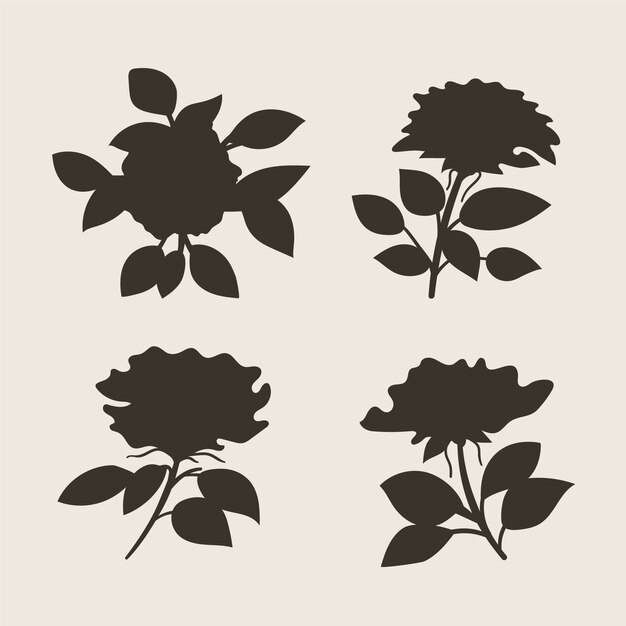 Colección de siluetas de flores planas