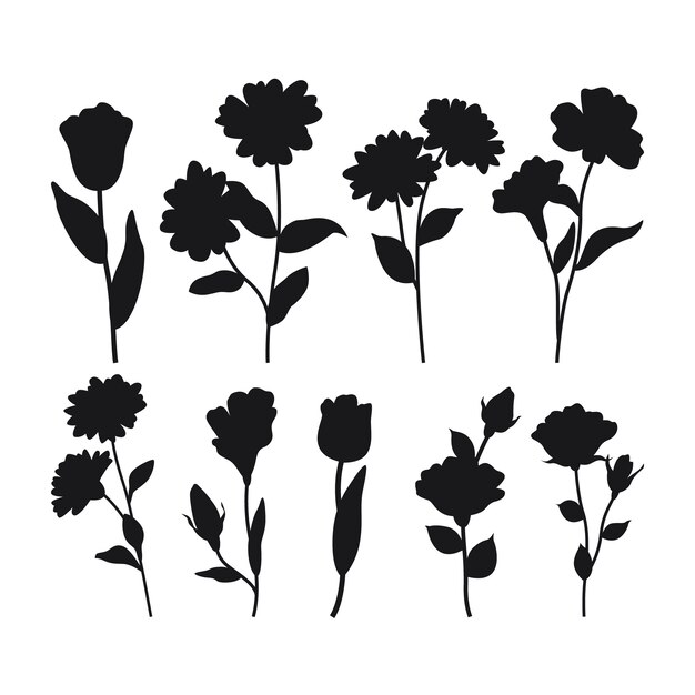 Colección de siluetas de flores planas