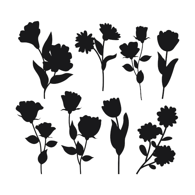 Colección de siluetas de flores planas