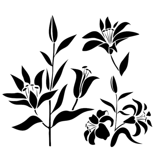 Colección de siluetas de flores planas