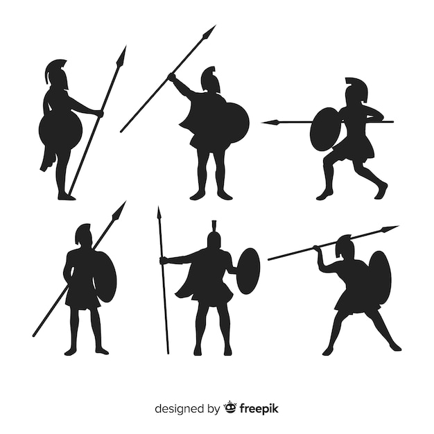 Vector gratuito colección de siluetas de guerreros espartanos
