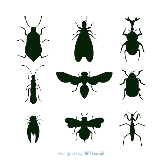 Vector gratuito colección de siluetas de insectos en negro