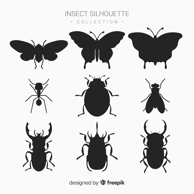 Vector gratuito colección siluetas de insectos planas