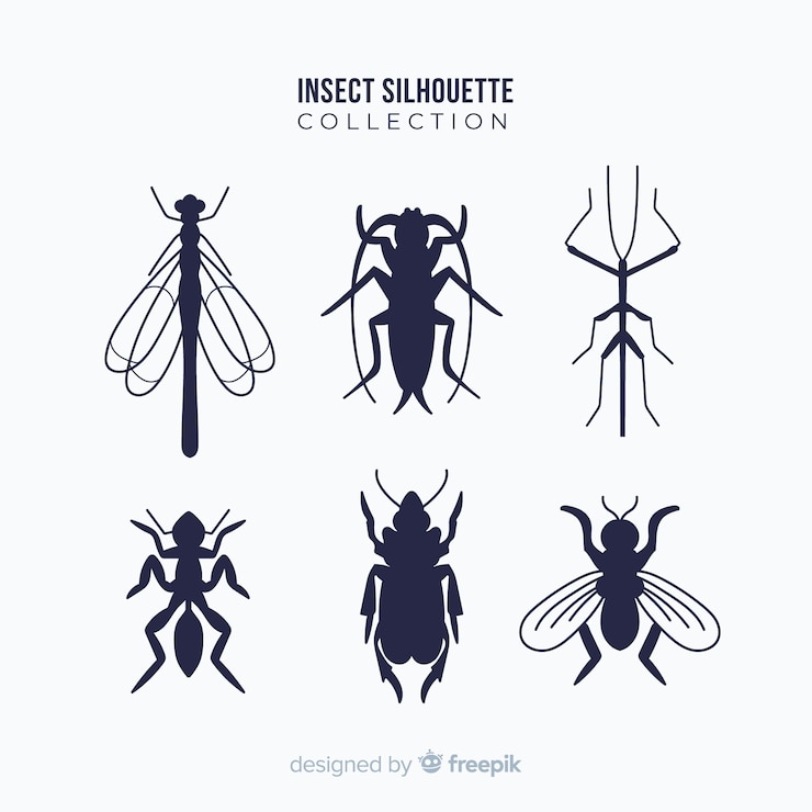 Vector gratuito colección siluetas de insectos planas