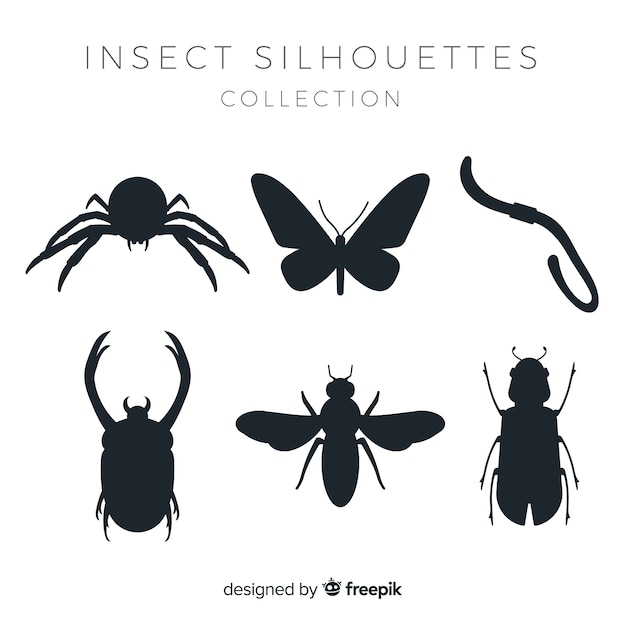 Vector gratuito colección siluetas de insectos planas