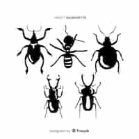 Vector gratuito colección siluetas de insectos planas