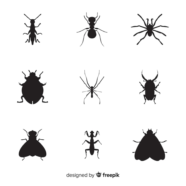 Vector gratuito colección siluetas de insectos planas