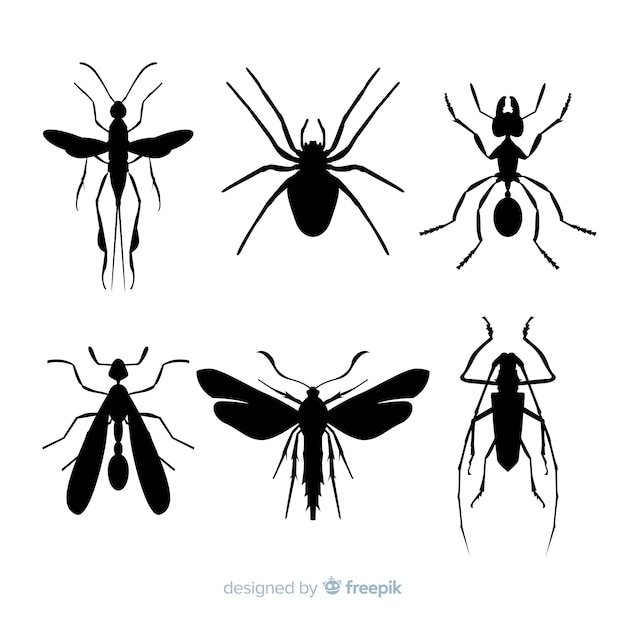 Vector gratuito colección de siluetas de insectos