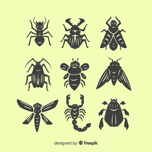 Vector gratuito colección siluetas de insectos