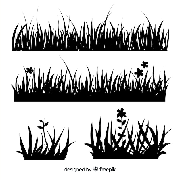 Vector gratuito colección de siluetas negros de cenefas de hierba