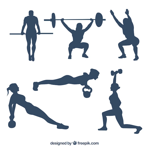 Vector gratuito colección de siluetas de personas practicando crossfit