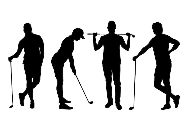 Vector gratuito colección de siluetas planas de golfistas