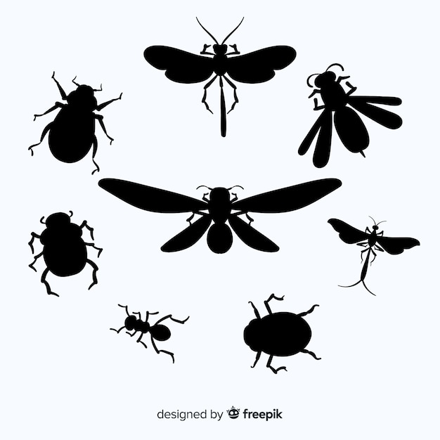 Vector gratuito colección siluetas planas insectos