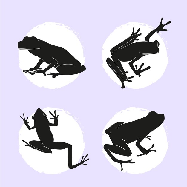 Colección de siluetas de ranas planas