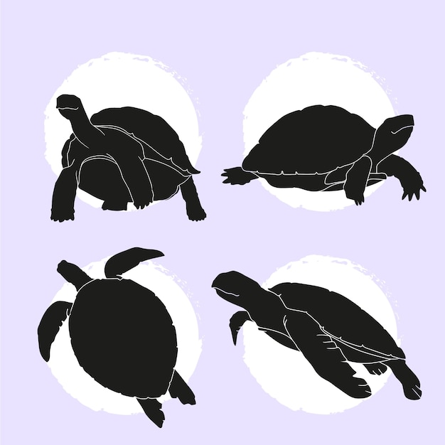 Vector gratuito colección de siluetas de tortugas planas