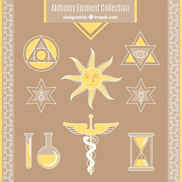 Colección de símbolos de alquimia en color amarillo