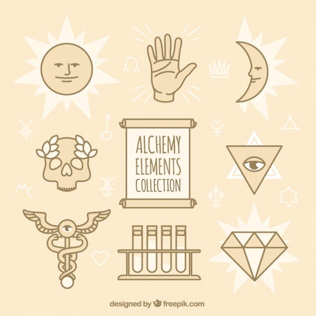 Colección de símbolos de alquimia en estilo lineal