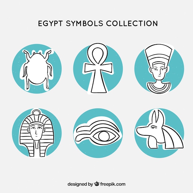 Vector gratuito colección de símbolos y dioses de egipto dibujados a mano