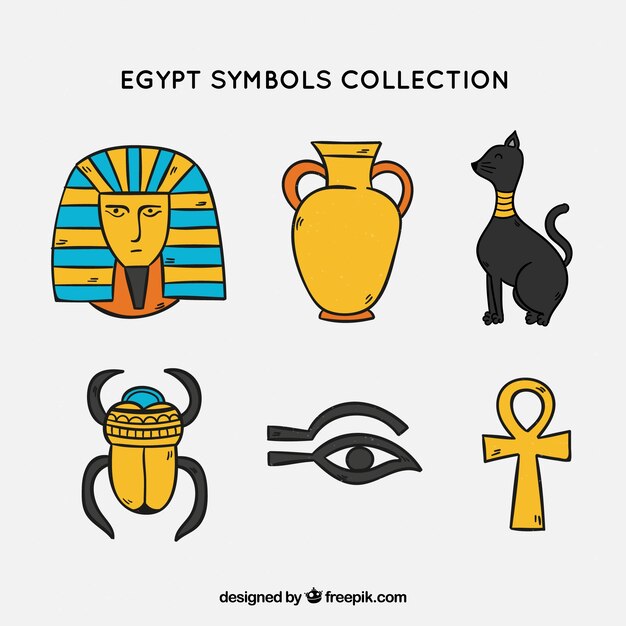 Colección de símbolos y dioses de egipto dibujados a mano
