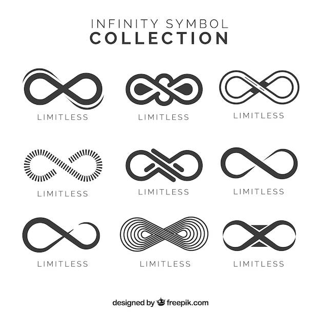 Colección de símbolos de infinito en color negro