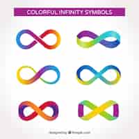Vector gratuito colección de símbolos de infinito coloridos con diseño plano