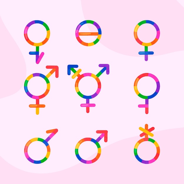 Colección de símbolos lgbt del mes del orgullo de acuarela