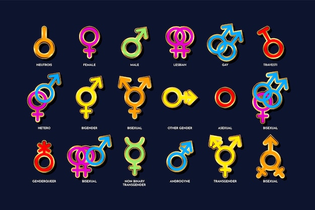 Colección de símbolos lgbt del mes del orgullo degradado