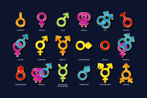 Colección de símbolos lgbt del mes del orgullo degradado