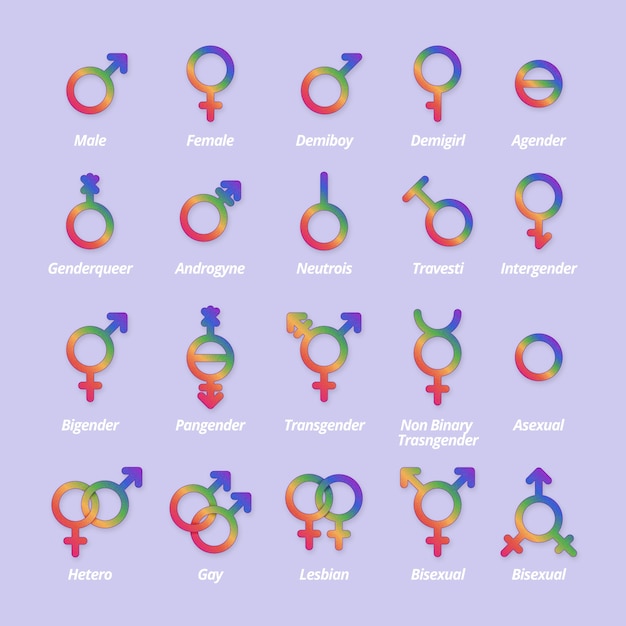 Colección de símbolos lgbt del mes del orgullo degradado