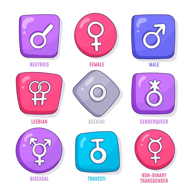 Colección de símbolos lgbt del mes del orgullo dibujados a mano