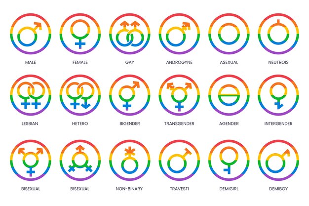 Colección de símbolos del mes del orgullo plano