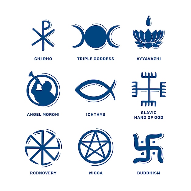 Colección de símbolos religiosos de diseño plano dibujado a mano