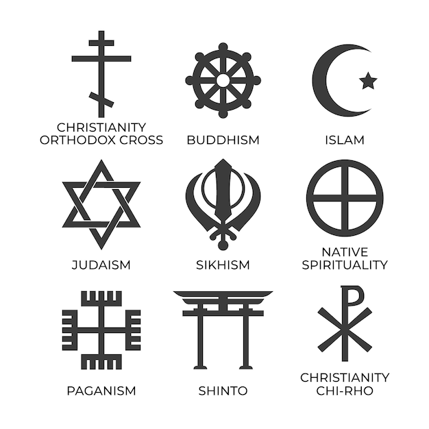 Colección de símbolos religiosos de diseño plano