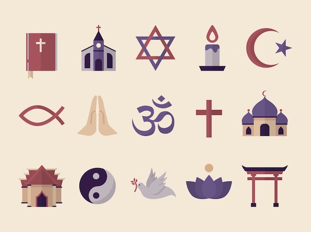 Colección de símbolos religiosos ilustrados