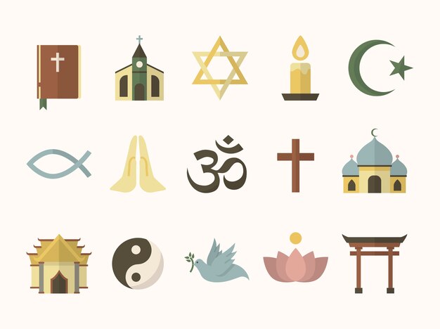 Colección de símbolos religiosos ilustrados