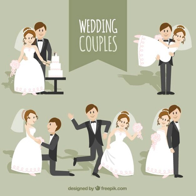 Colección de simpáticas parejas de boda 