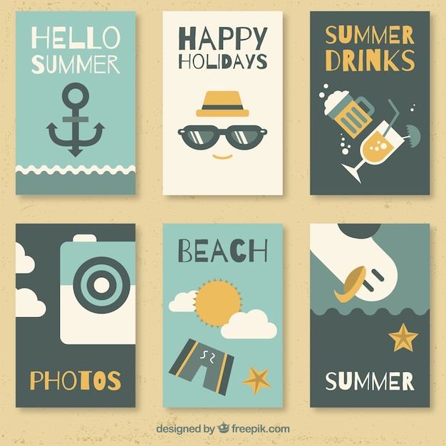 Vector gratuito colección de simpáticas tarjetas de verano