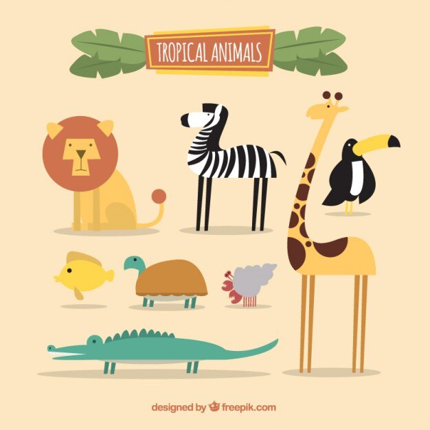 Colección de simpáticos animales africanos en diseño plano