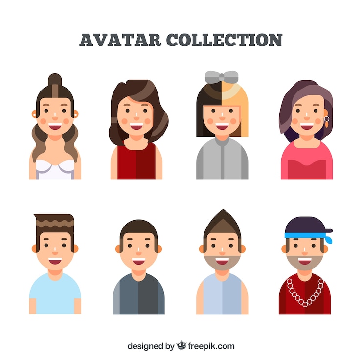 Vector gratuito colección de simpáticos avatares sonrientes en diseño plano