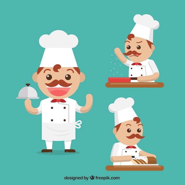 Colección de simpáticos cocineros en diseño plano 