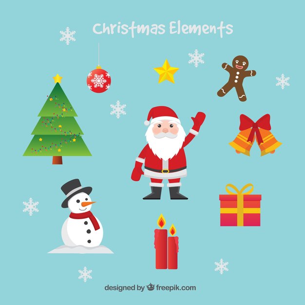 Colección de simpáticos elementos de navidad en diseño plano