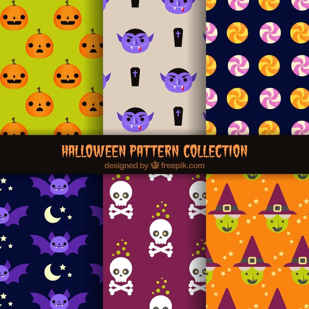 Colección de simpáticos patrones de halloween 