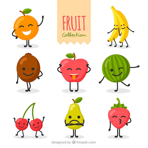 Colección de simpáticos personajes de frutas 