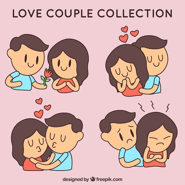 Vector gratuito colección de situaciones de pareja enamorada