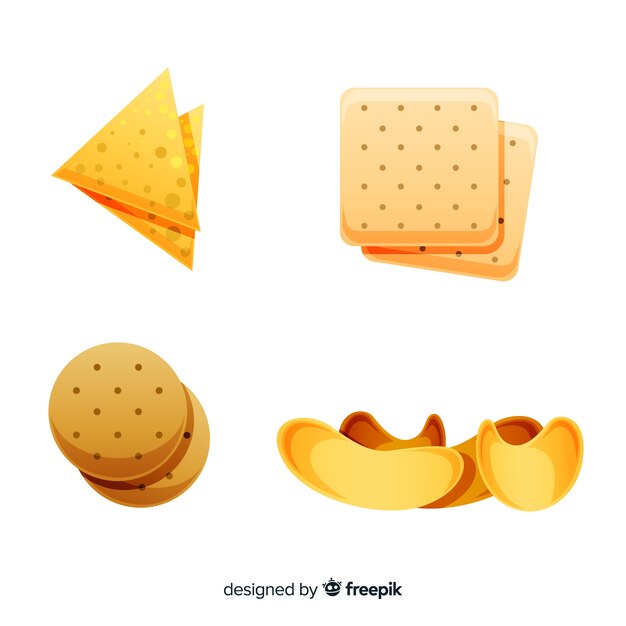 Colección de snacks deliciosos con diseño realista