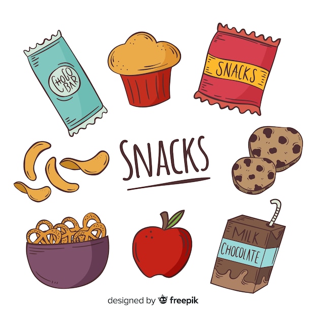 Vector gratuito colección de snacks deliciosos