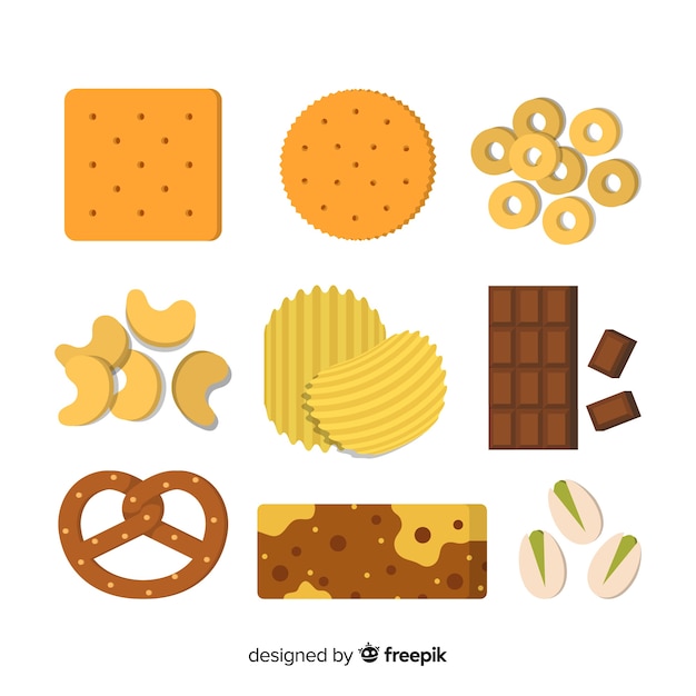 Vector gratuito colección de snacks insalubres